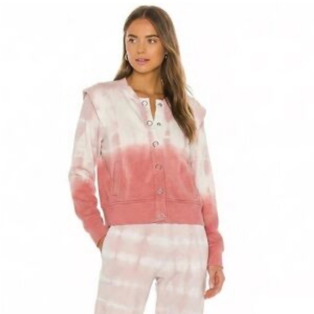 525 America Pink Ombre Tie-Dye Button Cardigan